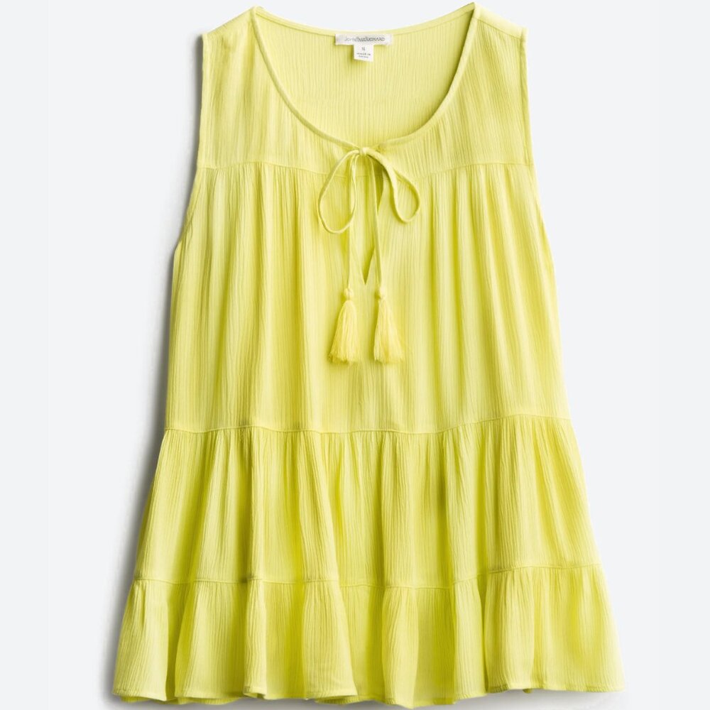 Womens JohnPaulRichard Neon Yellow Gauze Coraine Tie Detail Tiered Top Large